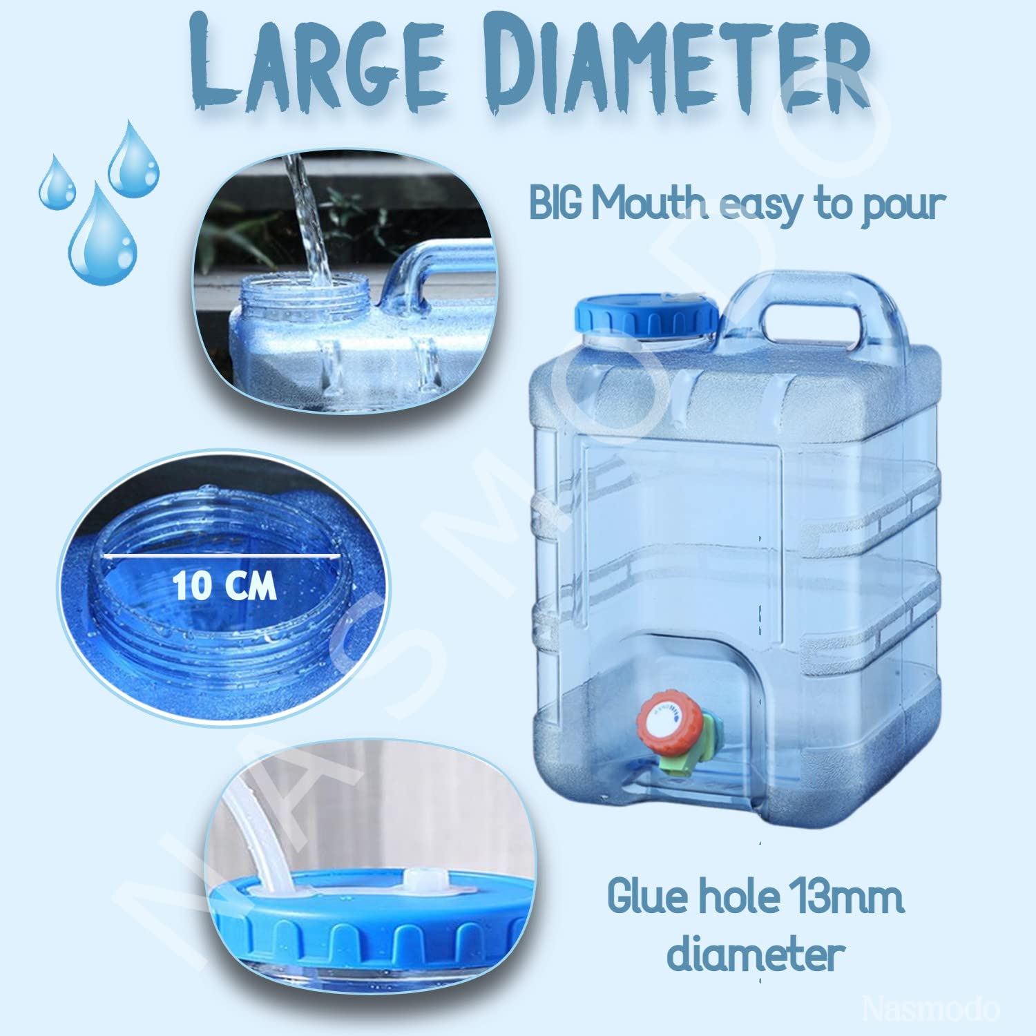 Nasmodo 20 Litre Camping Water Can with Tap Portable Camping Picnic Hiking Camping Water Tank Storage Container for Travelling W